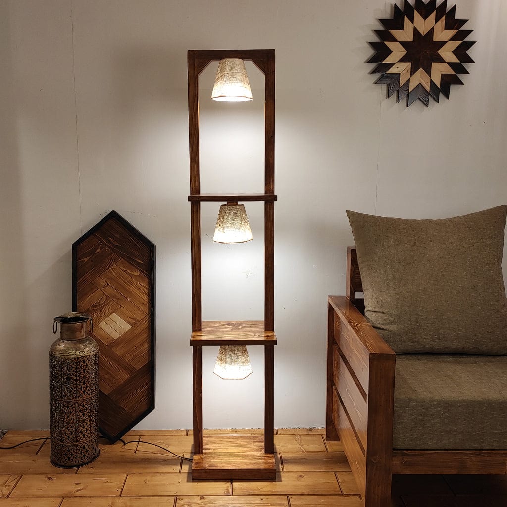 Daffodil Wooden Floor Lamp with Brown Base and Jute Fabric Lampshade (BULB NOT INCLUDED)