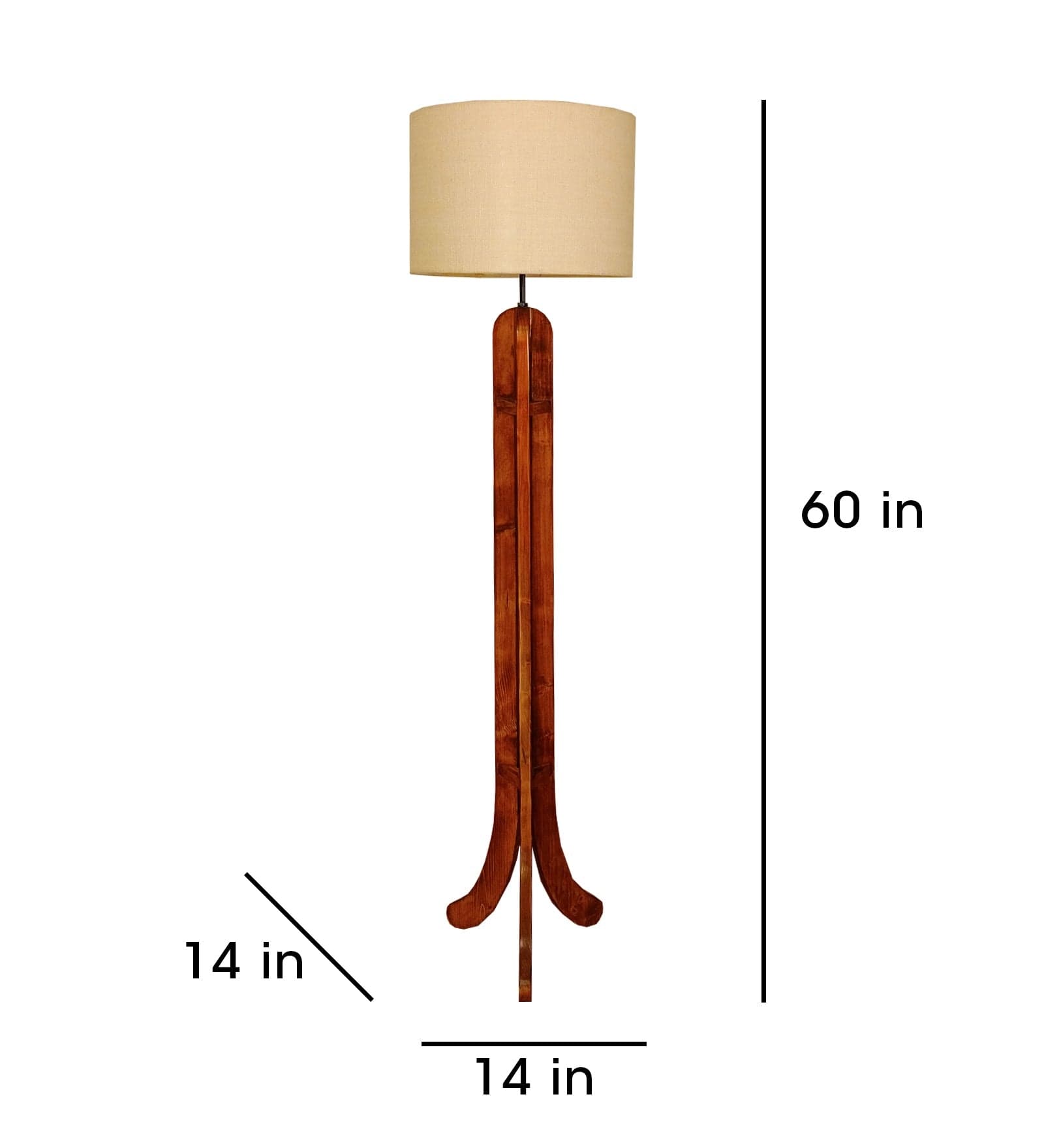 Damien Wooden Floor Lamp with Brown Base and Jute Fabric Lampshade (BULB NOT INCLUDED)