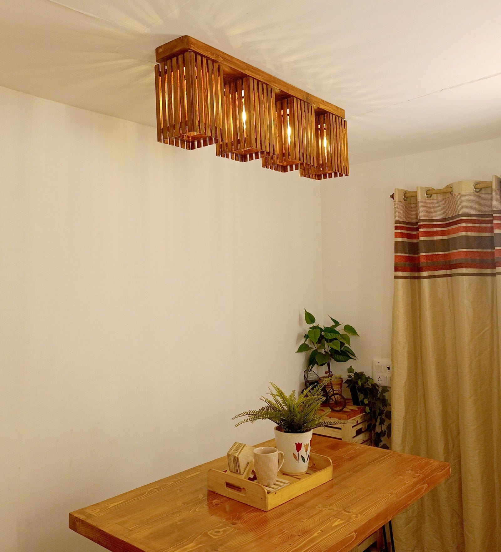 Elegant Brown Wooden 4 Series Ceiling Lamp (BULB NOT INCLUDED)