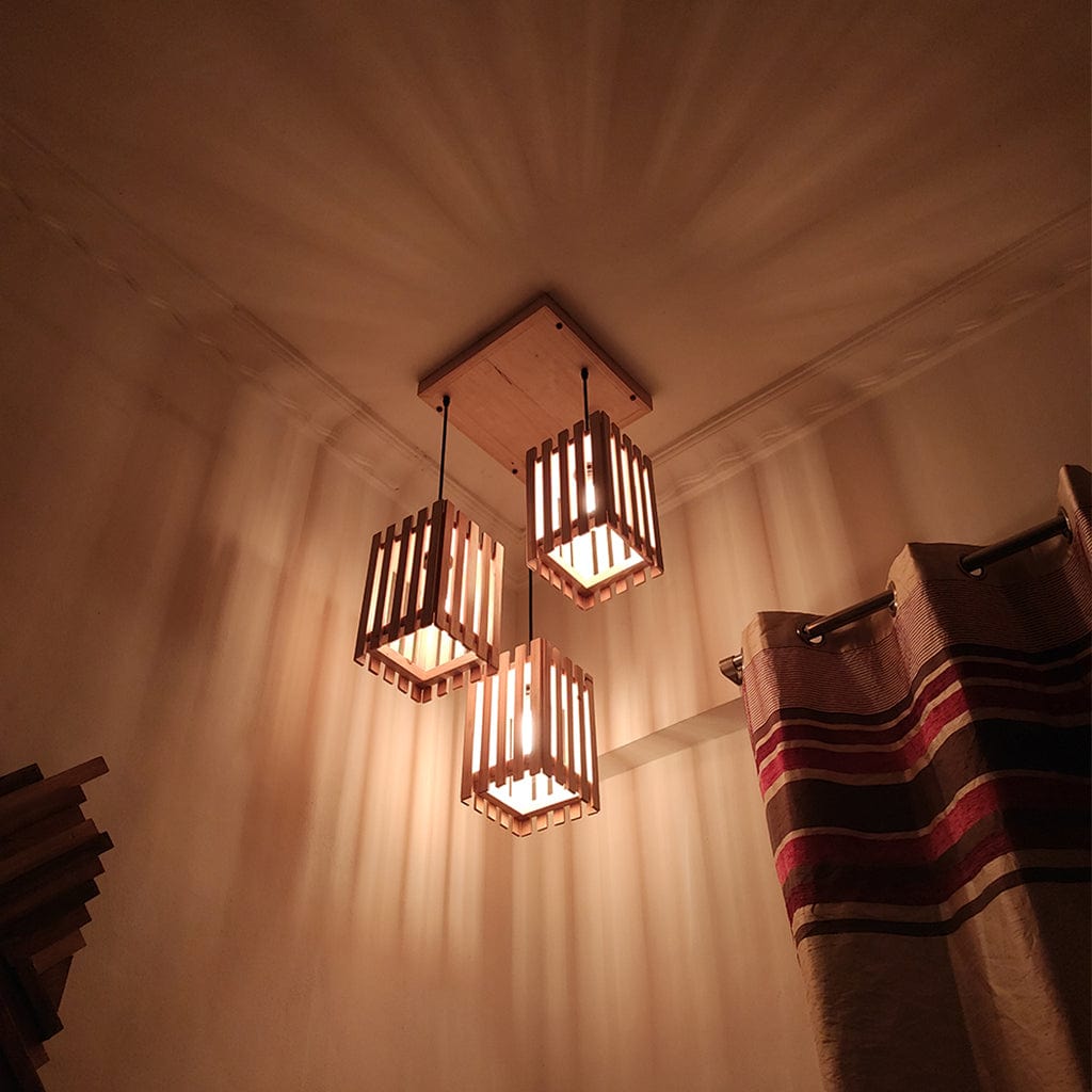 Elegant Beige Wooden Cluster Hanging Lamp (BULB NOT INCLUDED)