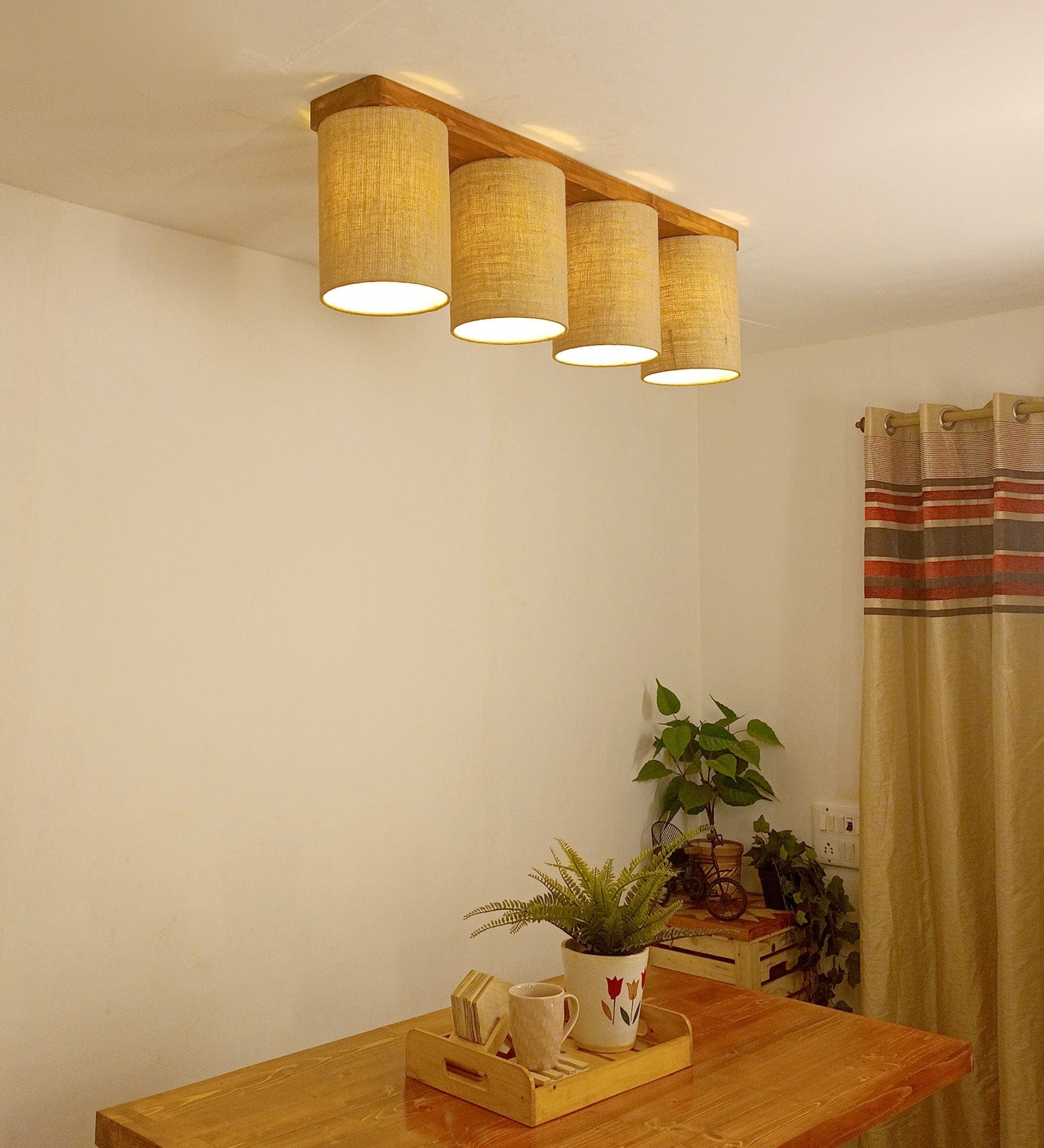 Elementary Brown Wooden 4 Series Ceiling Lamp (BULB NOT INCLUDED)