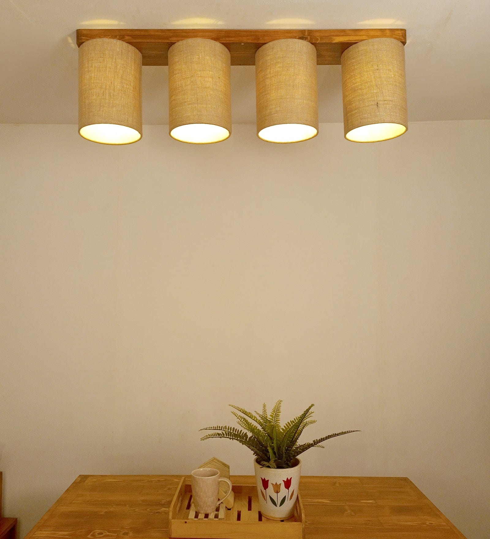 Elementary Brown Wooden 4 Series Ceiling Lamp (BULB NOT INCLUDED)