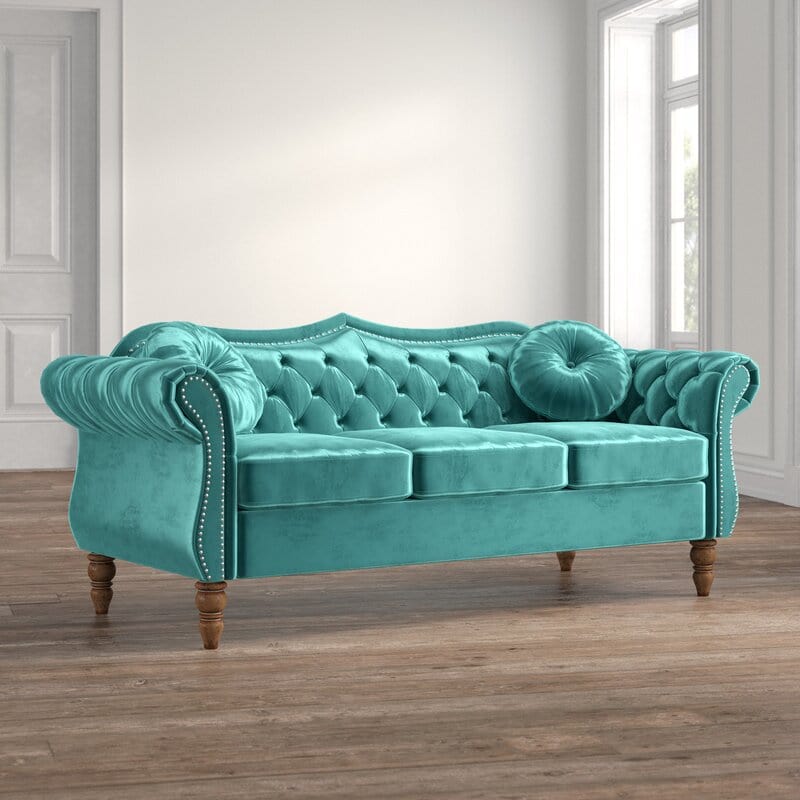 Evianna Velvet Rolled Arm Sofa
