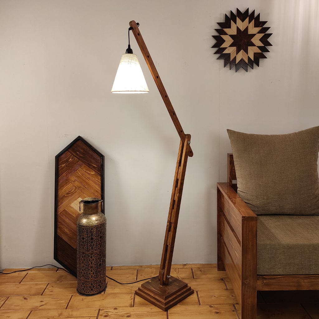 Fisher Wooden Floor Lamp with Brown Base and Jute Fabric Lampshade (BULB NOT INCLUDED)