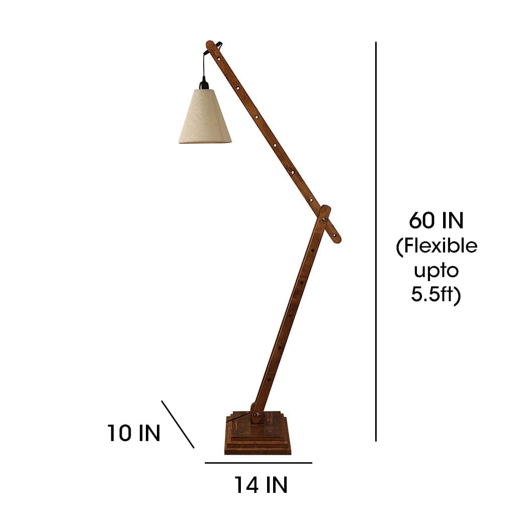 Fisher Wooden Floor Lamp with Brown Base and Jute Fabric Lampshade (BULB NOT INCLUDED)