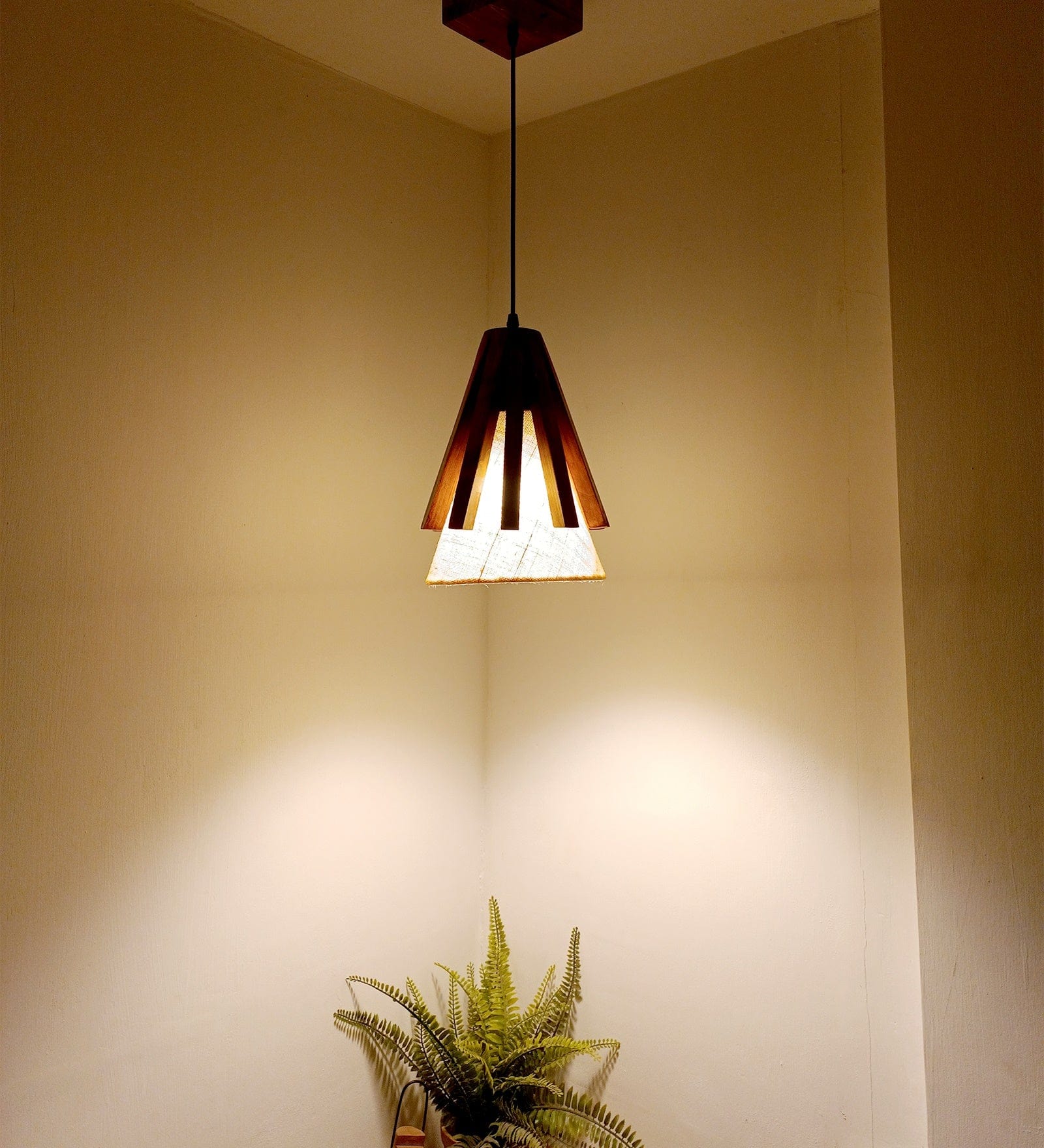 Flue Brown Wooden Single Hanging Lamp (BULB NOT INCLUDED)