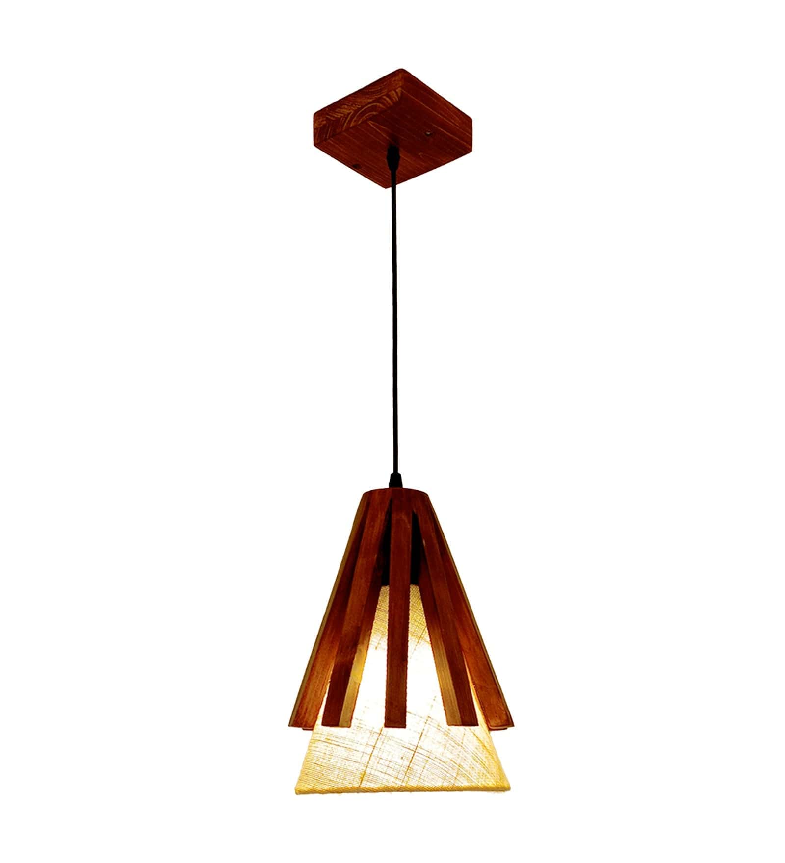 Flue Brown Wooden Single Hanging Lamp (BULB NOT INCLUDED)