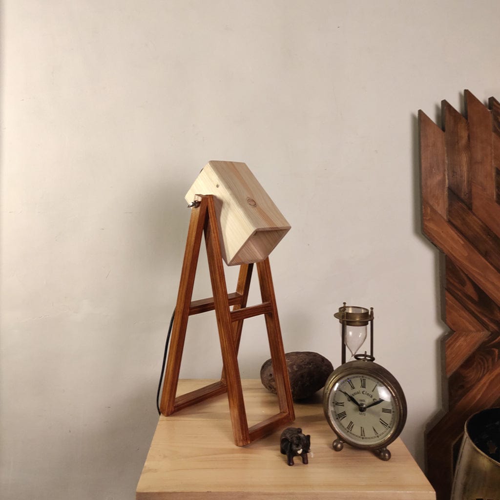 Focal Brown Wooden Table Lamp with Beige Wooden Lampshade (BULB NOT INCLUDED)