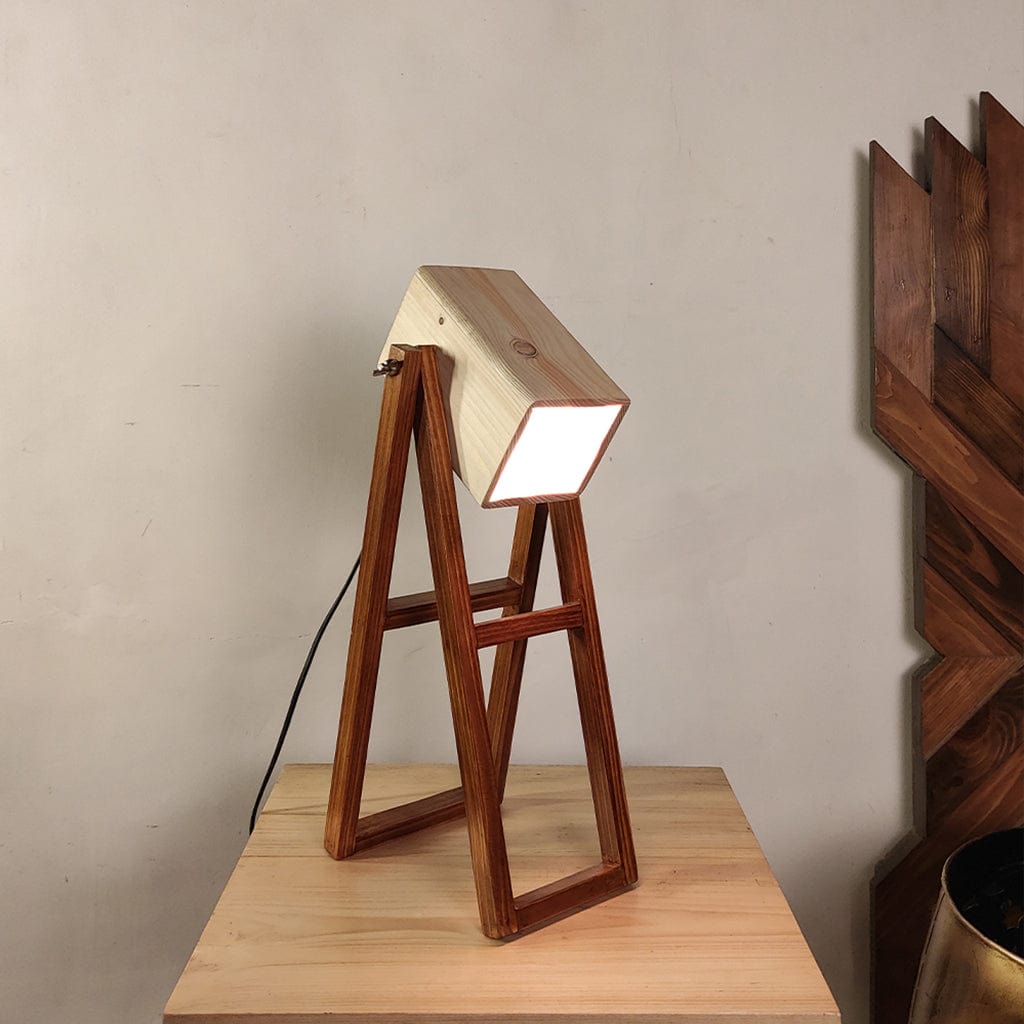 Focal Brown Wooden Table Lamp with Beige Wooden Lampshade (BULB NOT INCLUDED)
