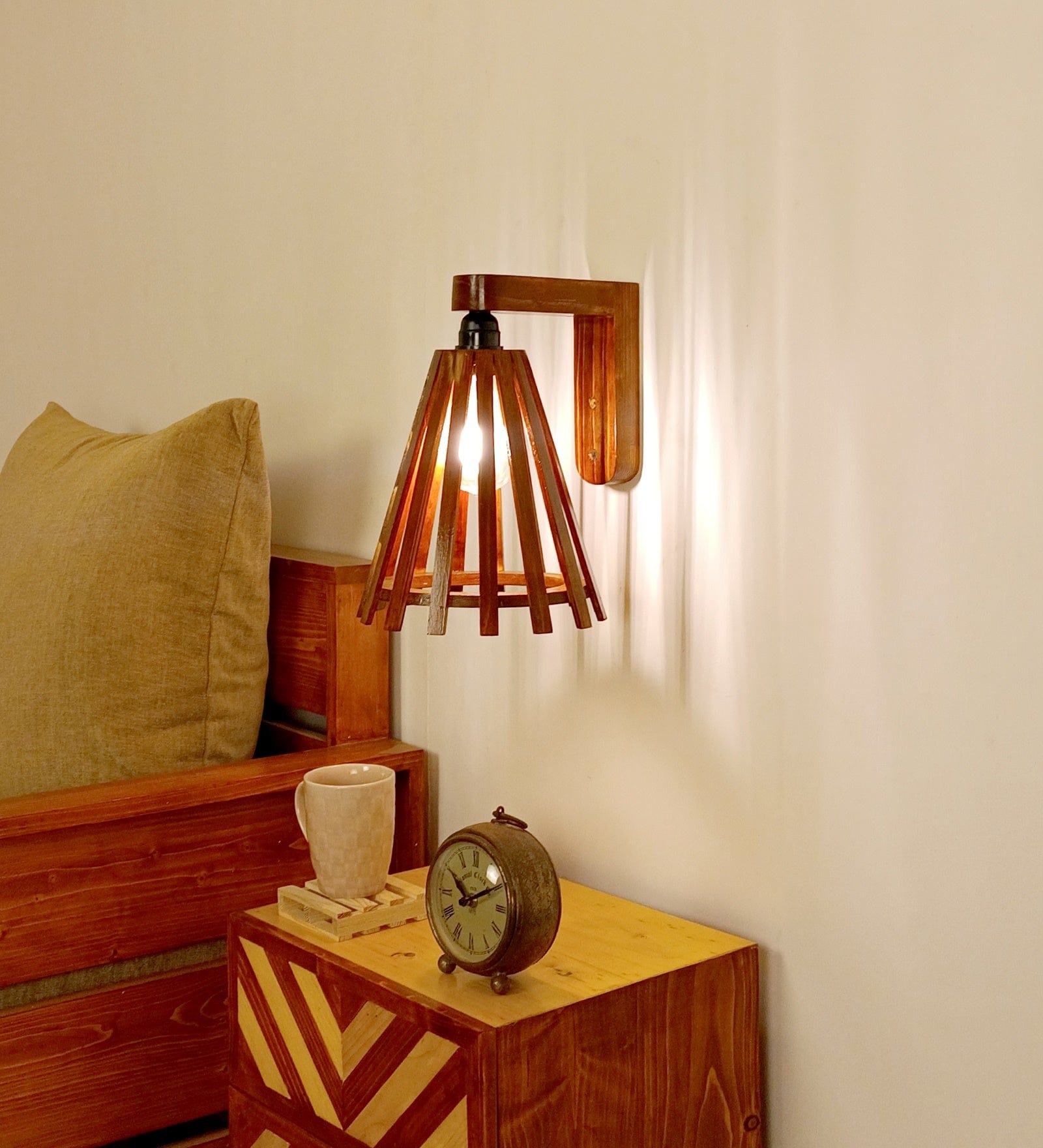 Funnel Brown Wooden Wall Light (BULB NOT INCLUDED)