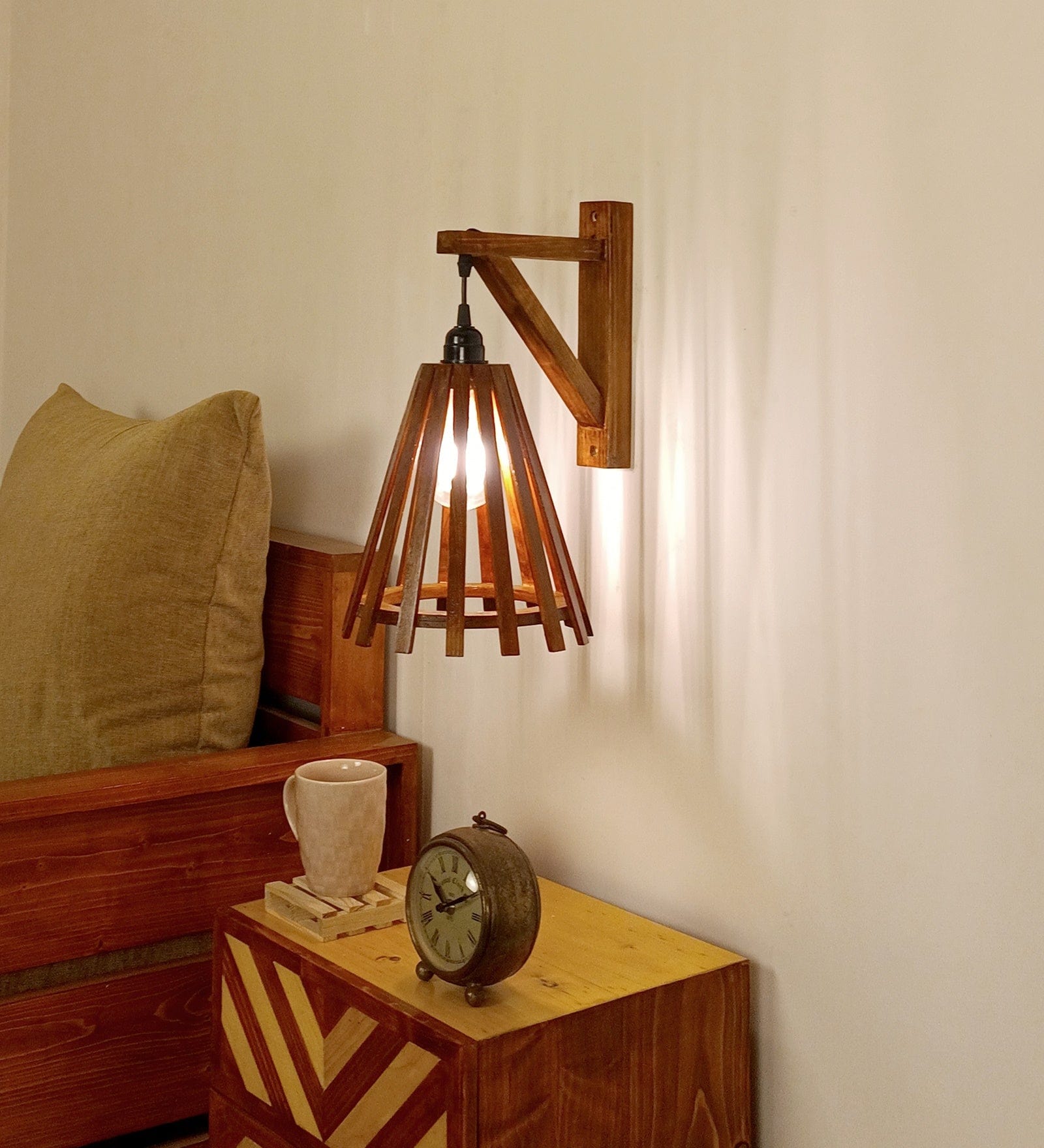 Funnel L Brown Wooden Wall Light (BULB NOT INCLUDED)