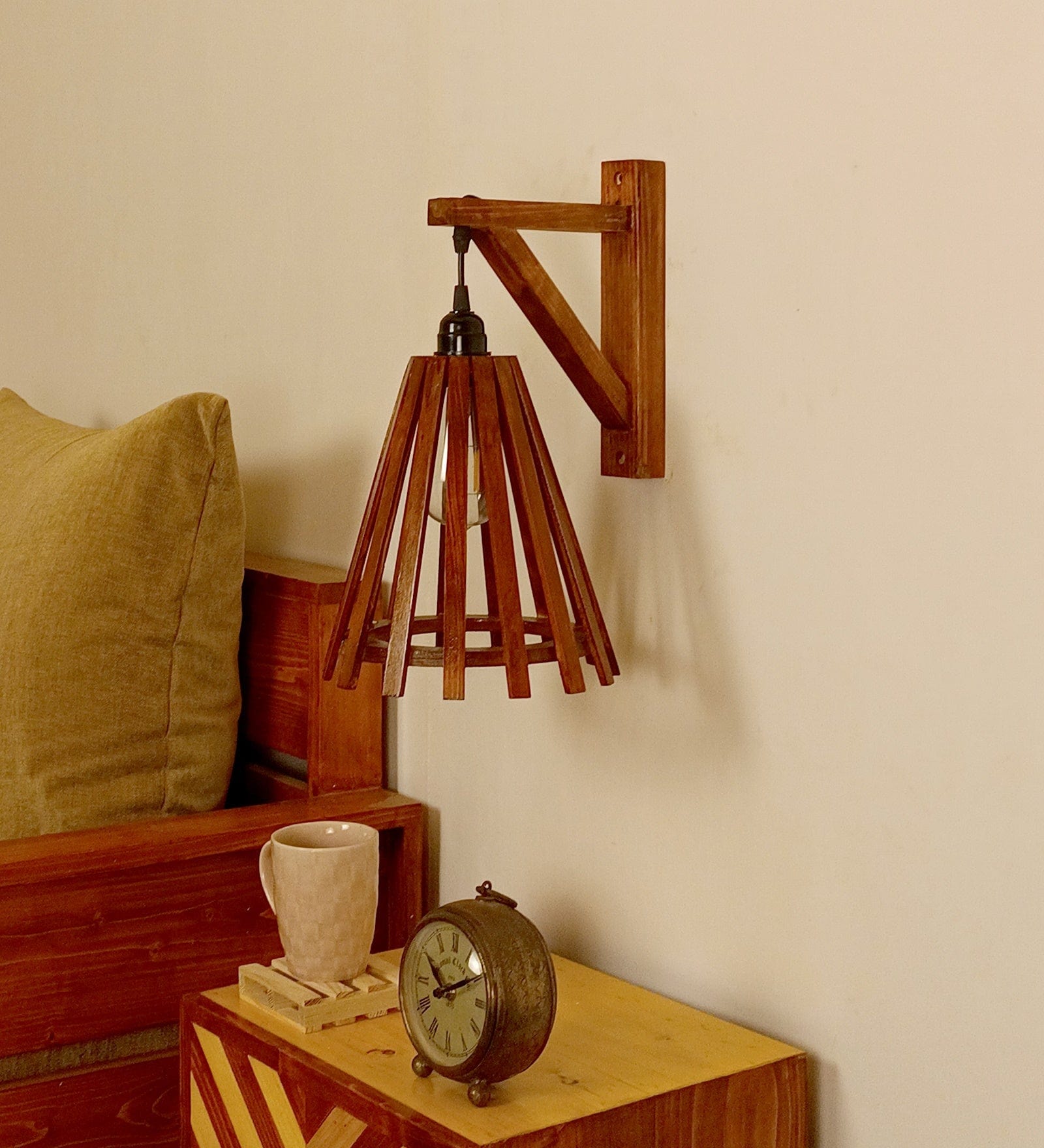 Funnel L Brown Wooden Wall Light (BULB NOT INCLUDED)