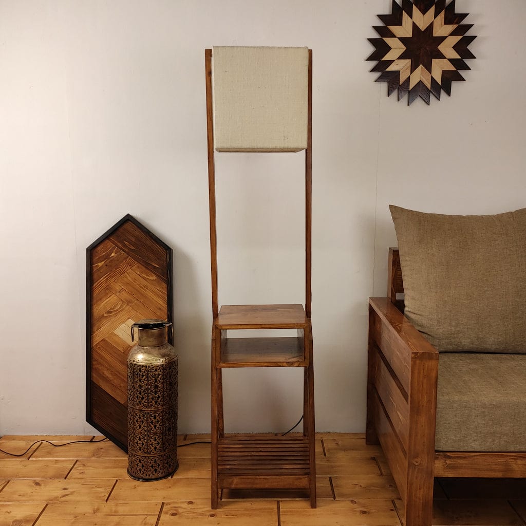 Gabrielle Wooden Floor Lamp with Brown Base and Jute Fabric Lampshade (BULB NOT INCLUDED)