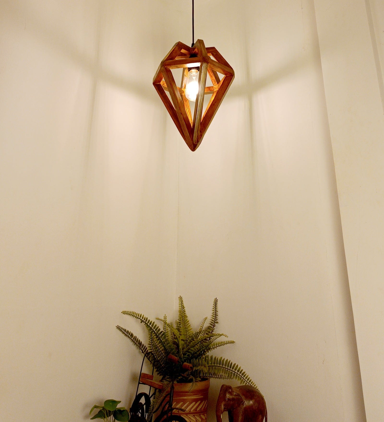 Gem Brown Wooden Single Hanging Lamp (BULB NOT INCLUDED)