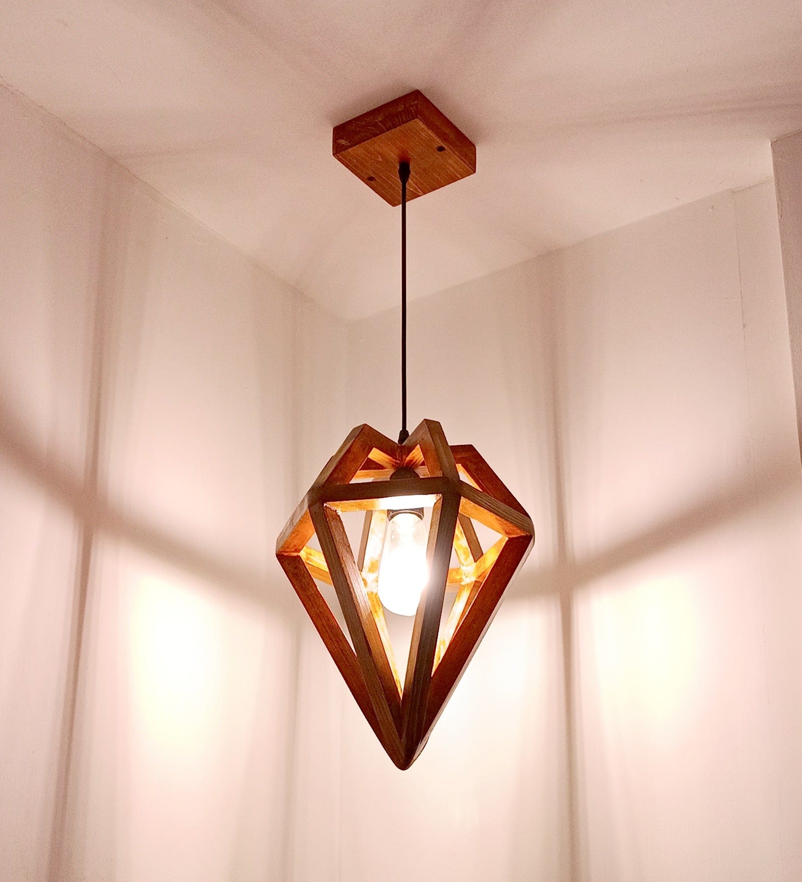 Gem Brown Wooden Single Hanging Lamp (BULB NOT INCLUDED)