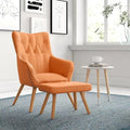 Georgia  Wide Tufted Linen Wingback Chair and Ottoman