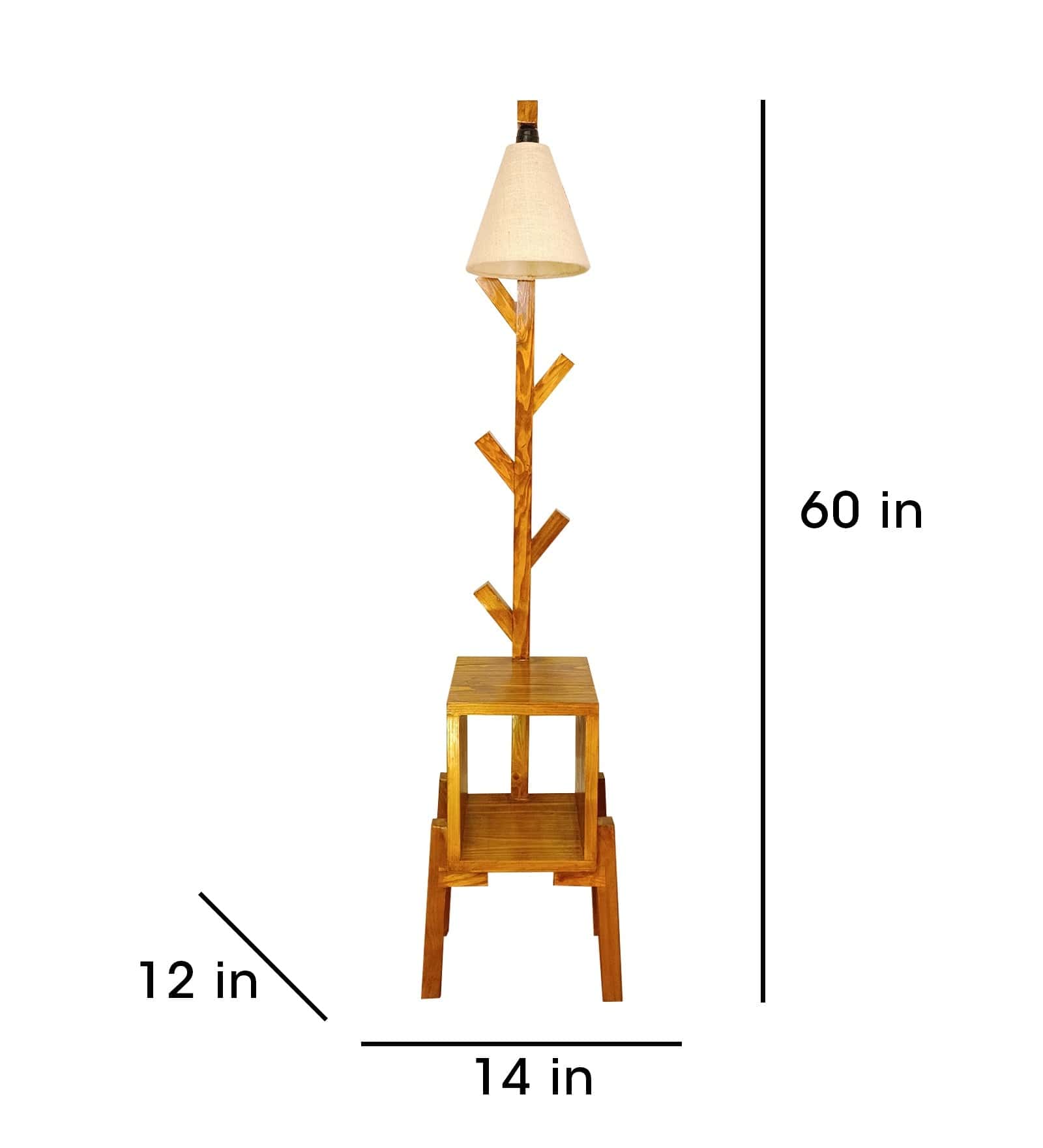 Gerard Wooden Floor Lamp with Brown Base and Jute Fabric Lampshade (BULB NOT INCLUDED)