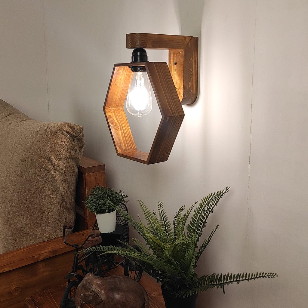 Hex Brown Wooden Wall Light (BULB NOT INCLUDED)