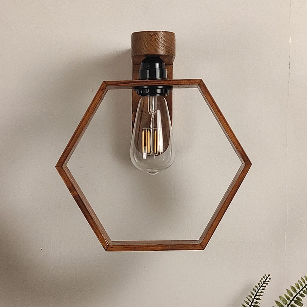 Hex Brown Wooden Wall Light (BULB NOT INCLUDED)