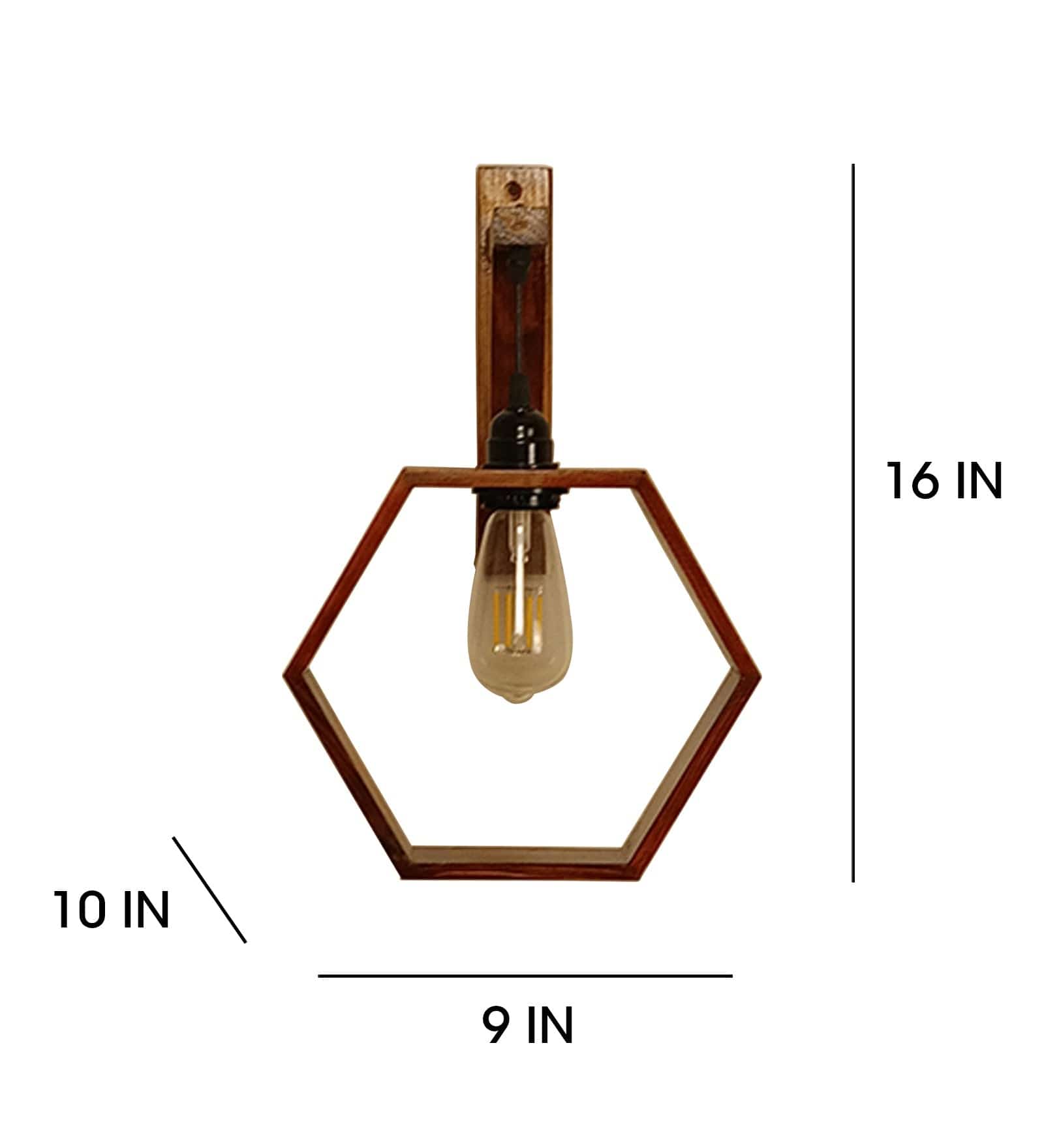 Hex L Brown Wooden Wall Light (BULB NOT INCLUDED)