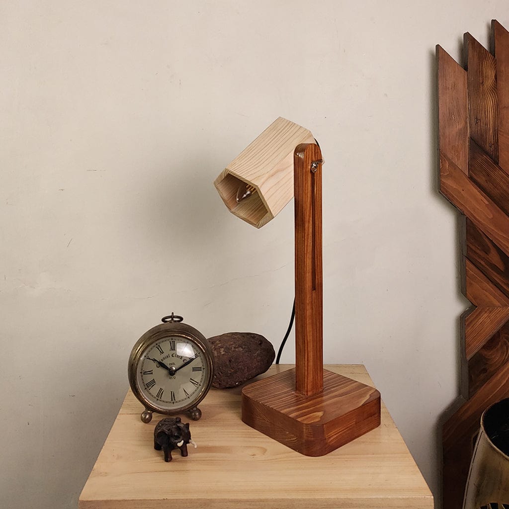 Hexspot Brown Wooden Table Lamp with Beige Wooden Lampshade (BULB NOT INCLUDED)
