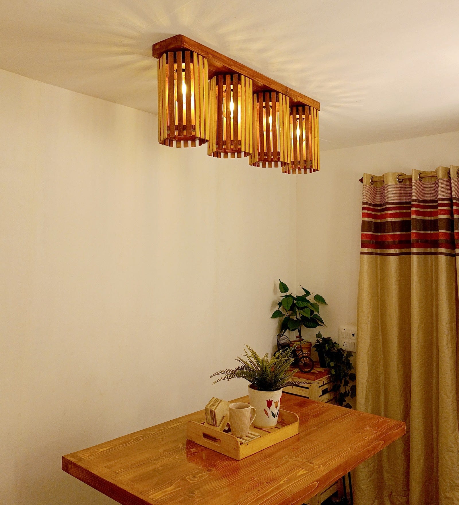 Hexa Brown Wooden 4 Series Ceiling Lamp (BULB NOT INCLUDED)
