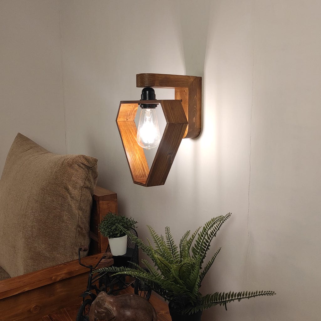 Hexad Brown Wooden Wall Light (BULB NOT INCLUDED)