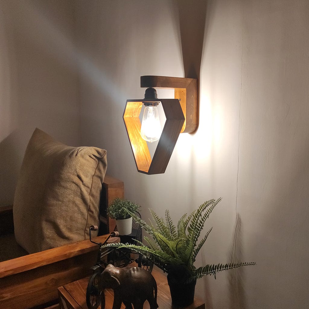 Hexad Brown Wooden Wall Light (BULB NOT INCLUDED)