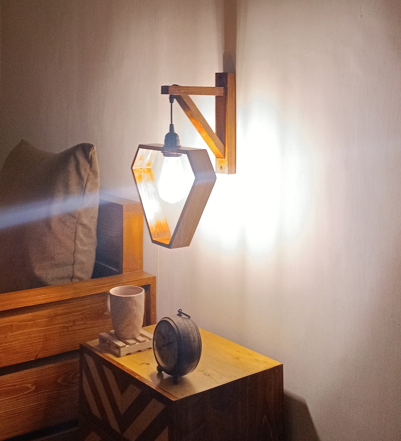 Hexad L Brown Wooden Wall Light (BULB NOT INCLUDED)