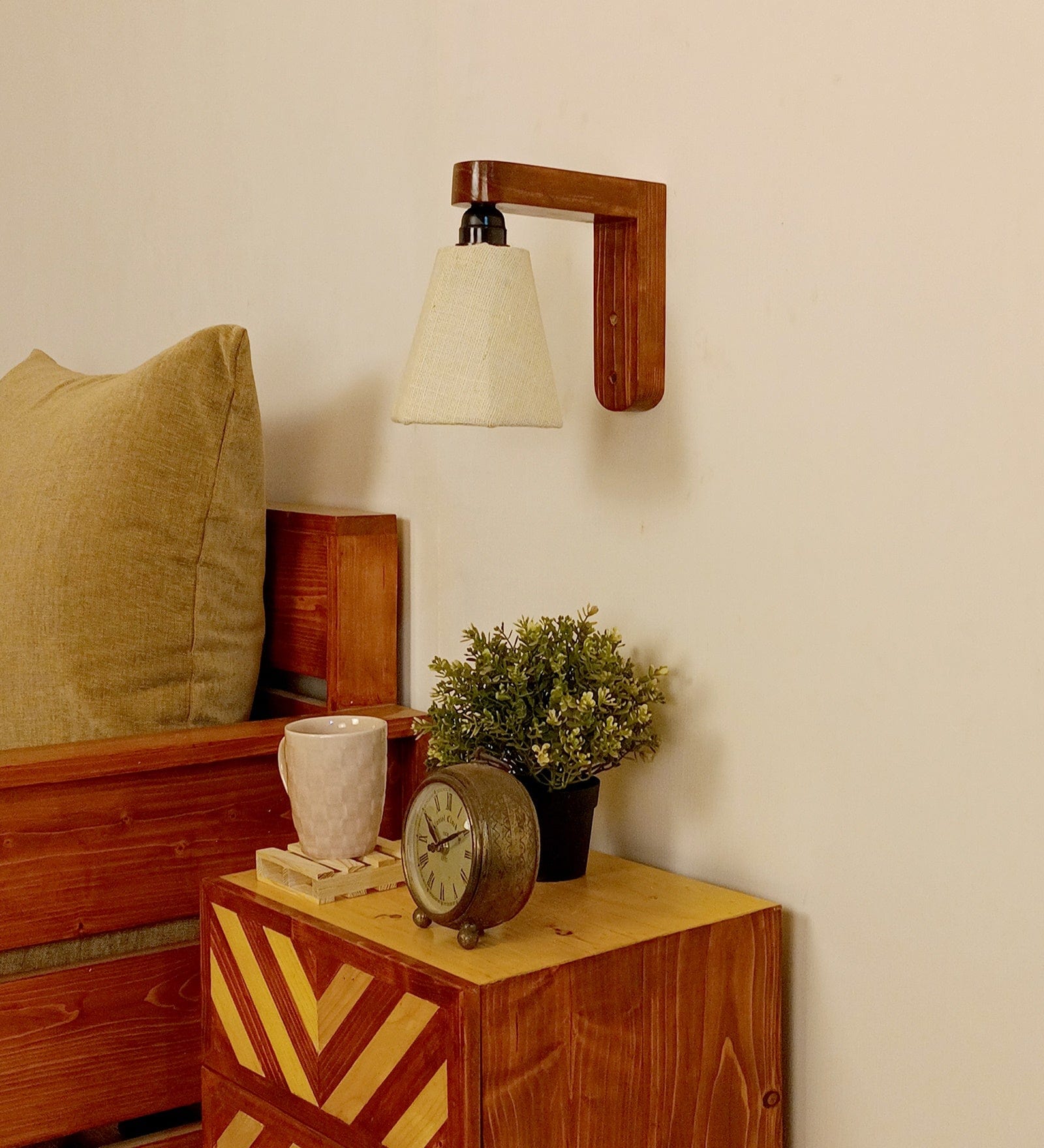 Hexagon Brown Wooden Wall Light (BULB NOT INCLUDED)