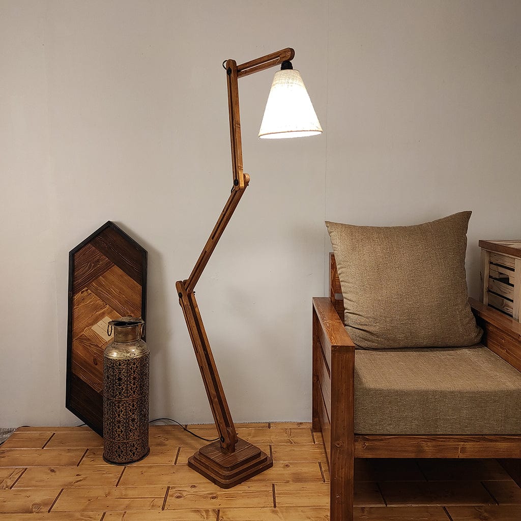 Hydra Wooden Floor Lamp with Brown Base and Jute Fabric Lampshade (BULB NOT INCLUDED)