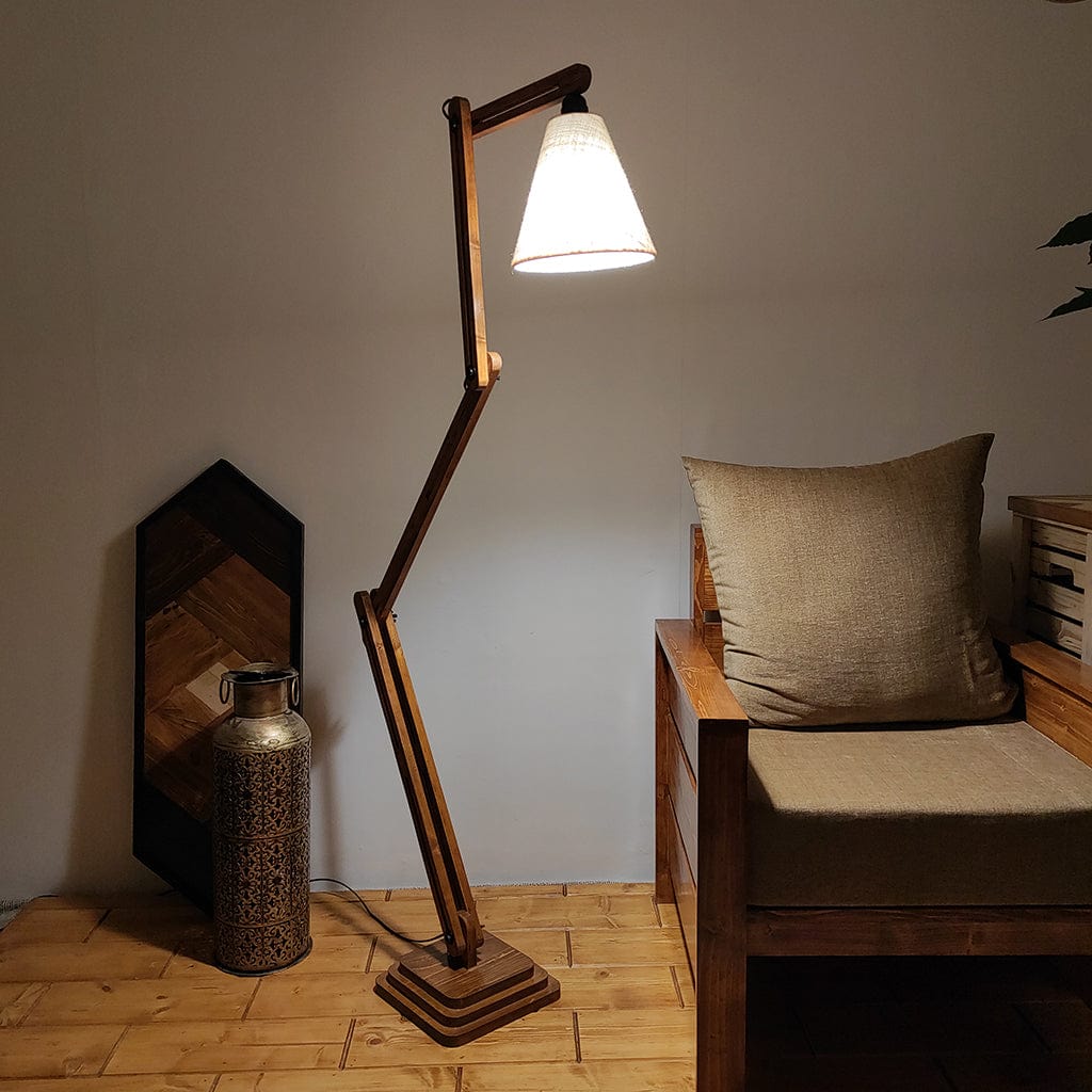 Hydra Wooden Floor Lamp with Brown Base and Jute Fabric Lampshade (BULB NOT INCLUDED)