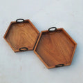 BEAUTIFUL HEXA TRAY WITH IRON HANDLE || ACACIA WOOD