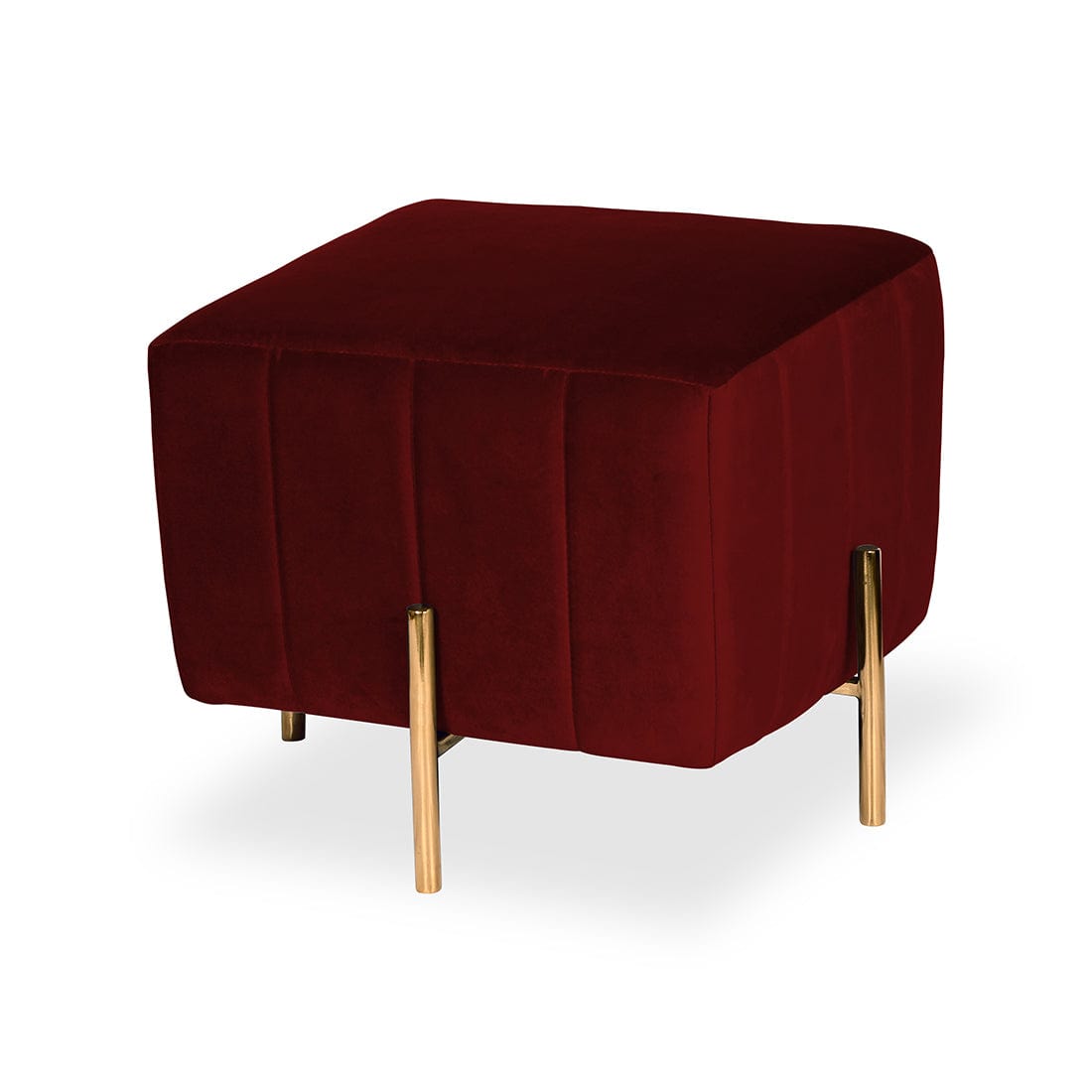 DOE BUCK SQUARE GOLD OTTOMAN STAINLESS STEEL IN MEHROON