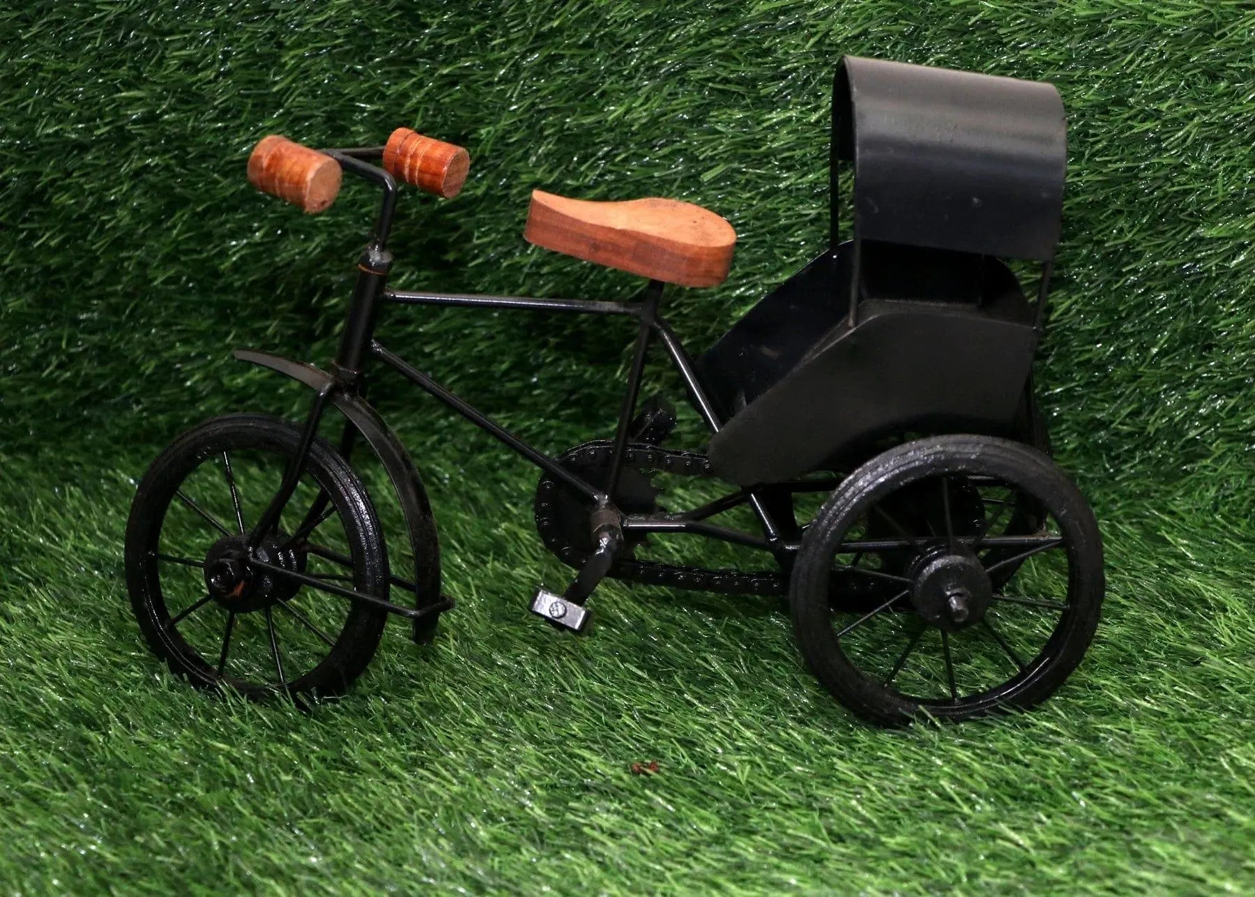 Small Rickshaw WOODEN AND WROUGHT IRON MINIATURE RICKSHAW, BLACK