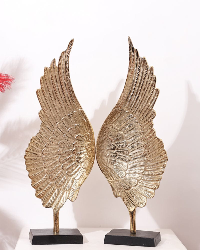 Metal Gold Color Angel Wings Table Top Showpiece (Pack Of 2) For Home Decoration, Living Room & Office
