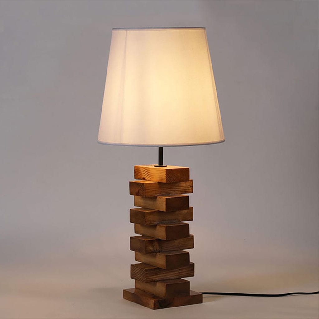 Libra Brown Wooden Table Lamp with White Fabric Lampshade (BULB NOT INCLUDED)