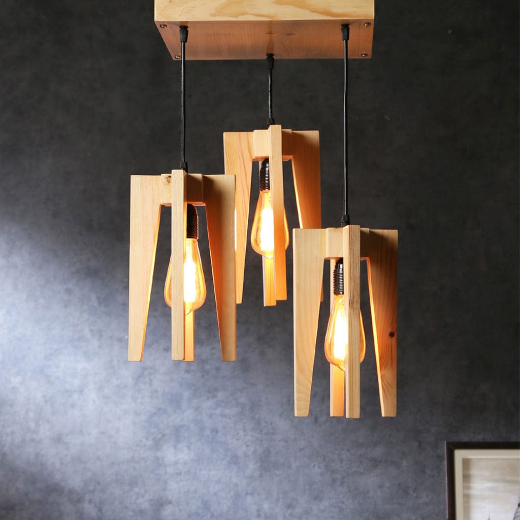 Jet Beige Wooden Cluster Hanging Lamp (BULB NOT INCLUDED)