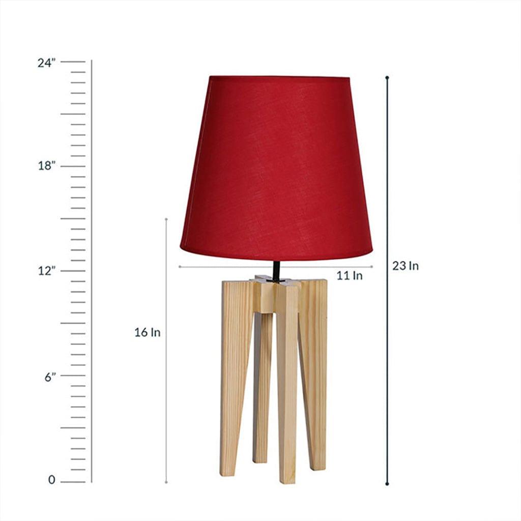 Stella Beige Wooden Table Lamp with Red Printed Fabric Lampshade - Ouch Cart 