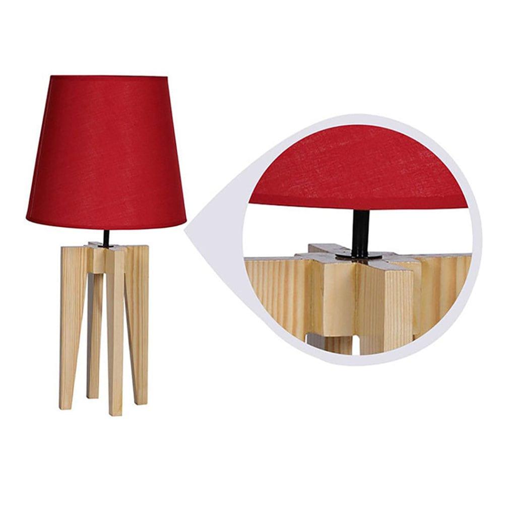 Stella Beige Wooden Table Lamp with Red Printed Fabric Lampshade - Ouch Cart 