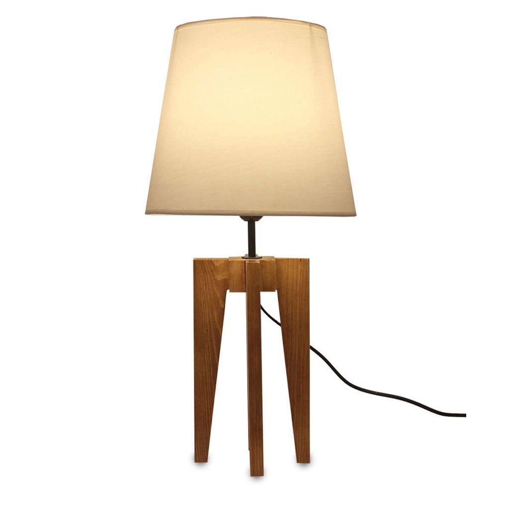 Jet Brown Wooden Table Lamp with White Fabric Lampshade (BULB NOT INCLUDED)