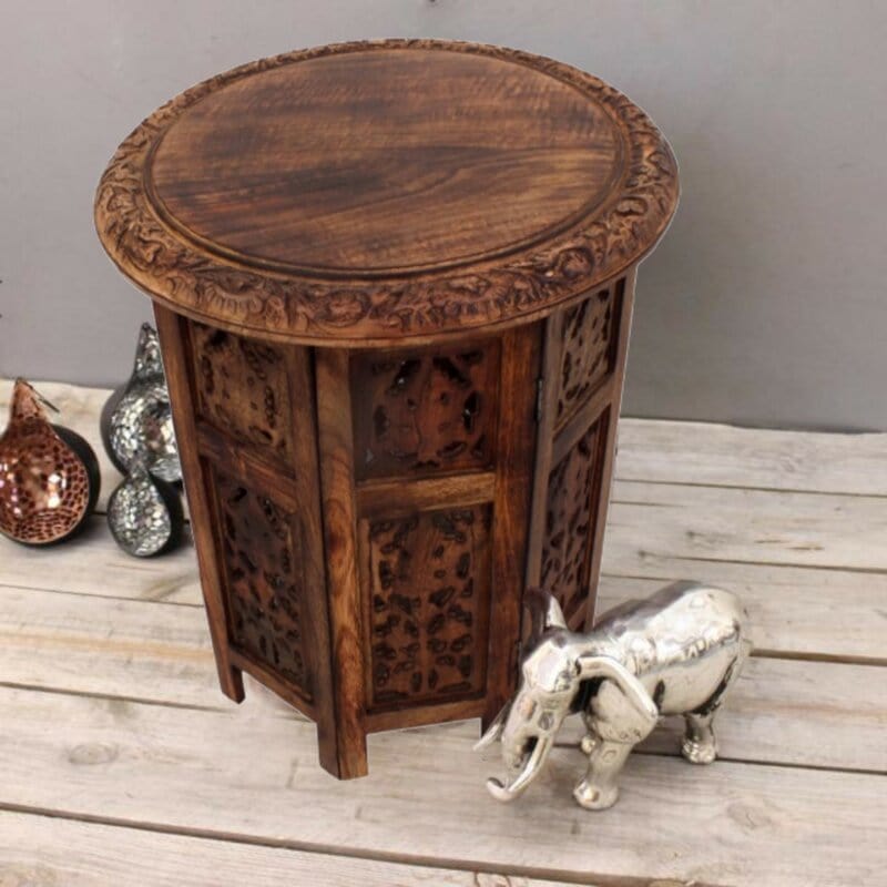 Foldable Solid Wood Pedestal End Table