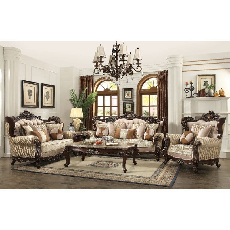 Kebee Wide Tufted Wingback Sofa 3 Piece Living Room Set 5 Seater