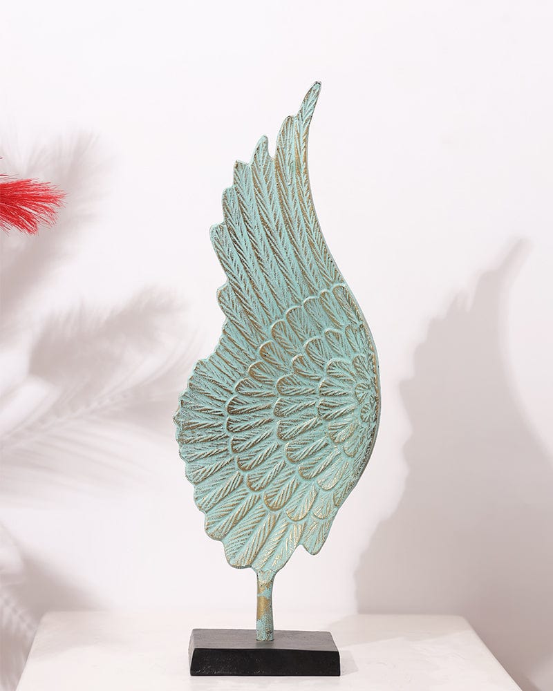 Metal Sea Green Color Left Angel Wings Table Top Showpiece (Pack Of 1) For Home Decoration, Living Room & Office