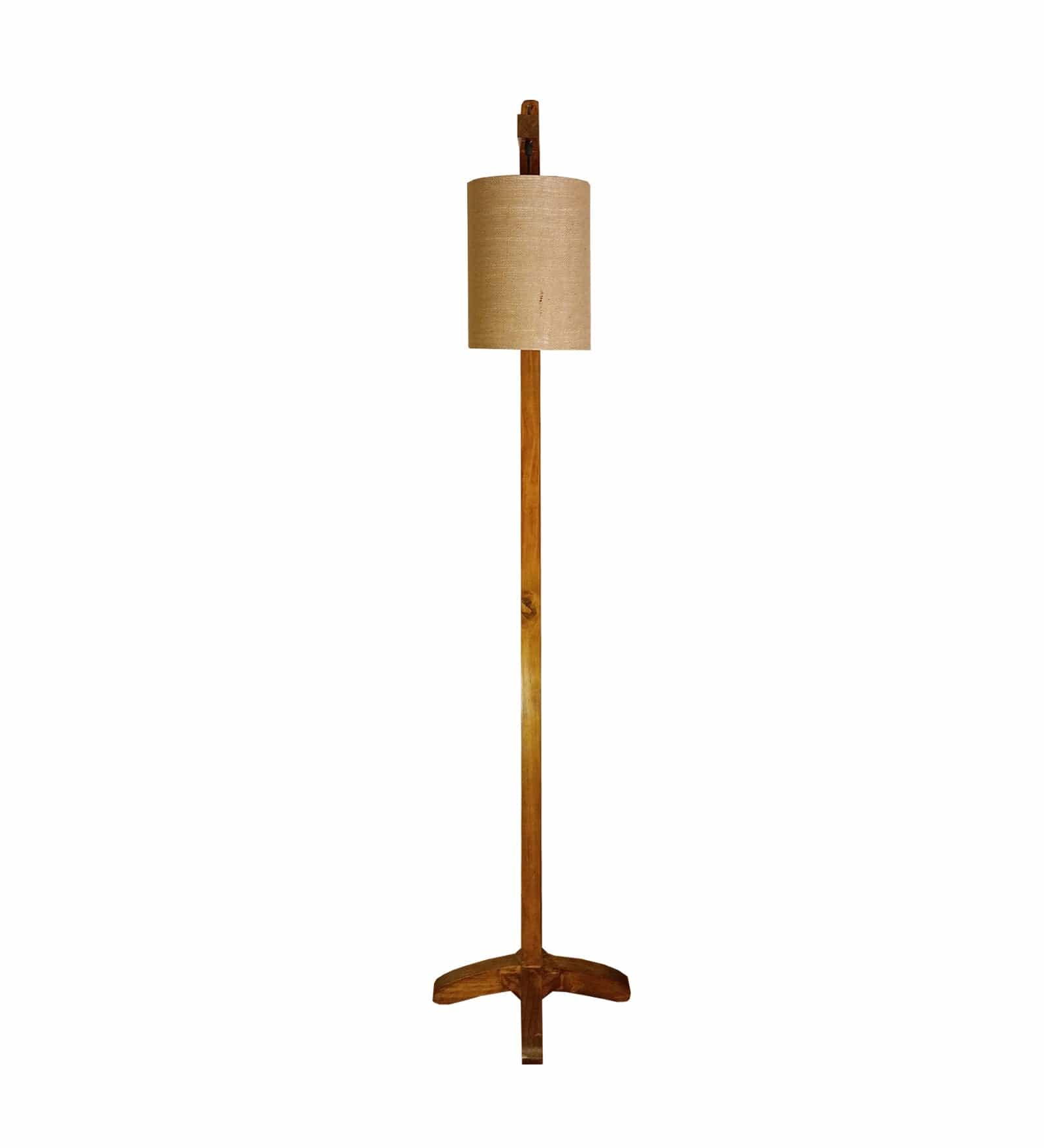 Leo Wooden Floor Lamp with Brown Base and Jute Fabric Lampshade (BULB NOT INCLUDED)