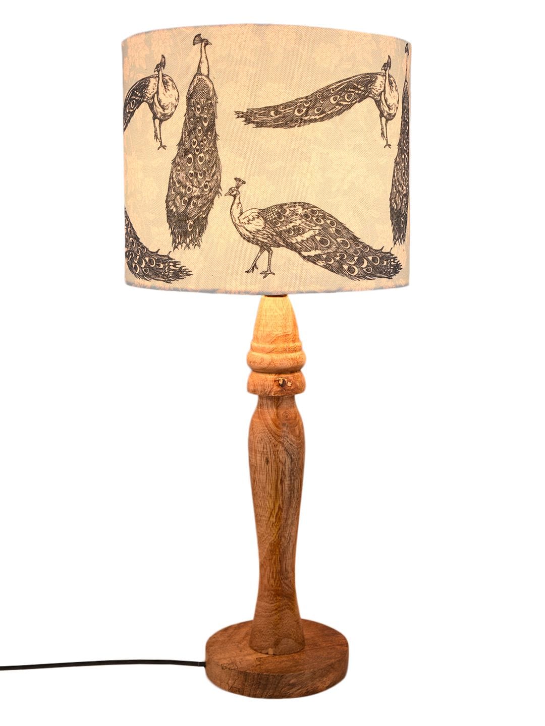 Wooden Peacock Print Lamp