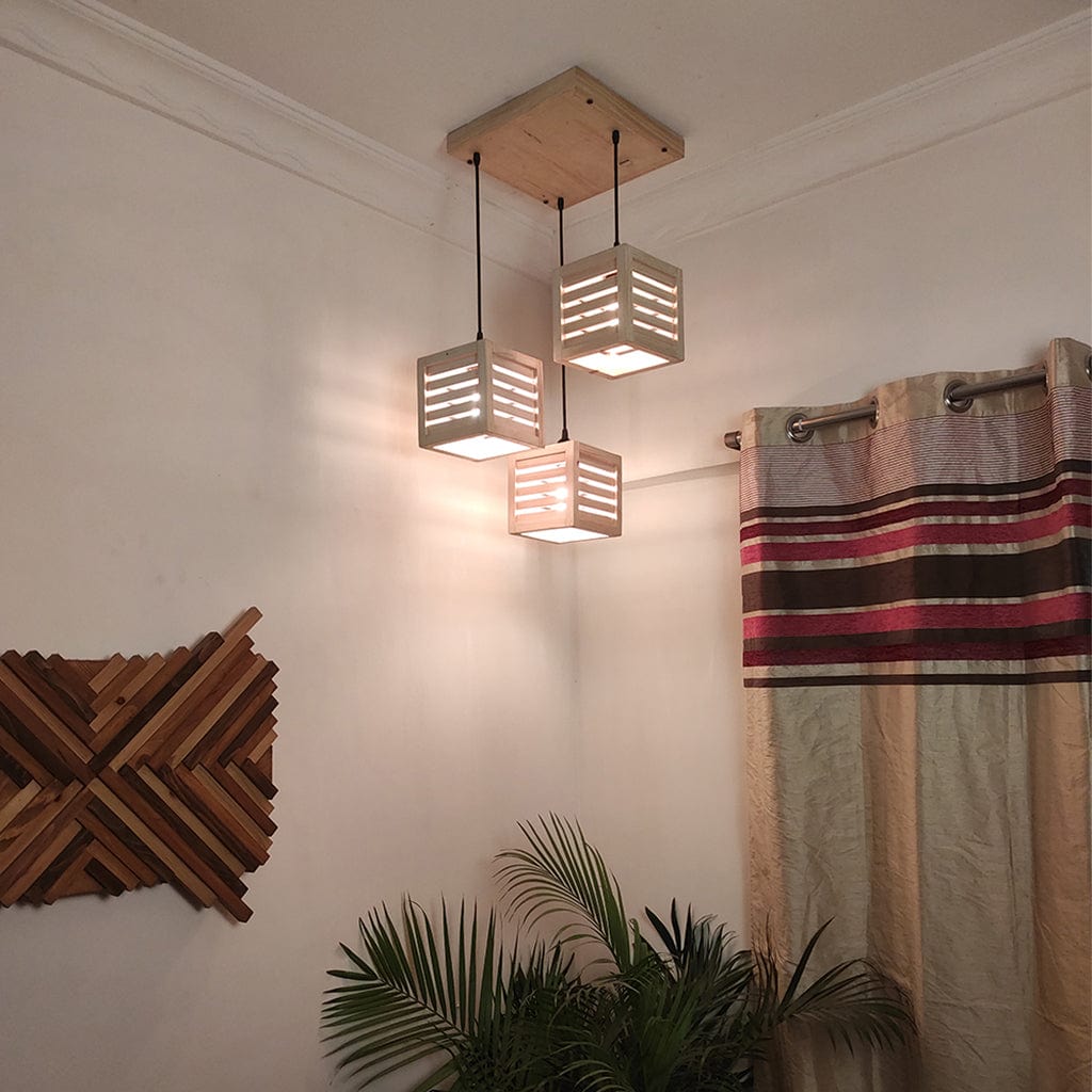 Lyon Beige Wooden Cluster Hanging Lamp (BULB NOT INCLUDED)