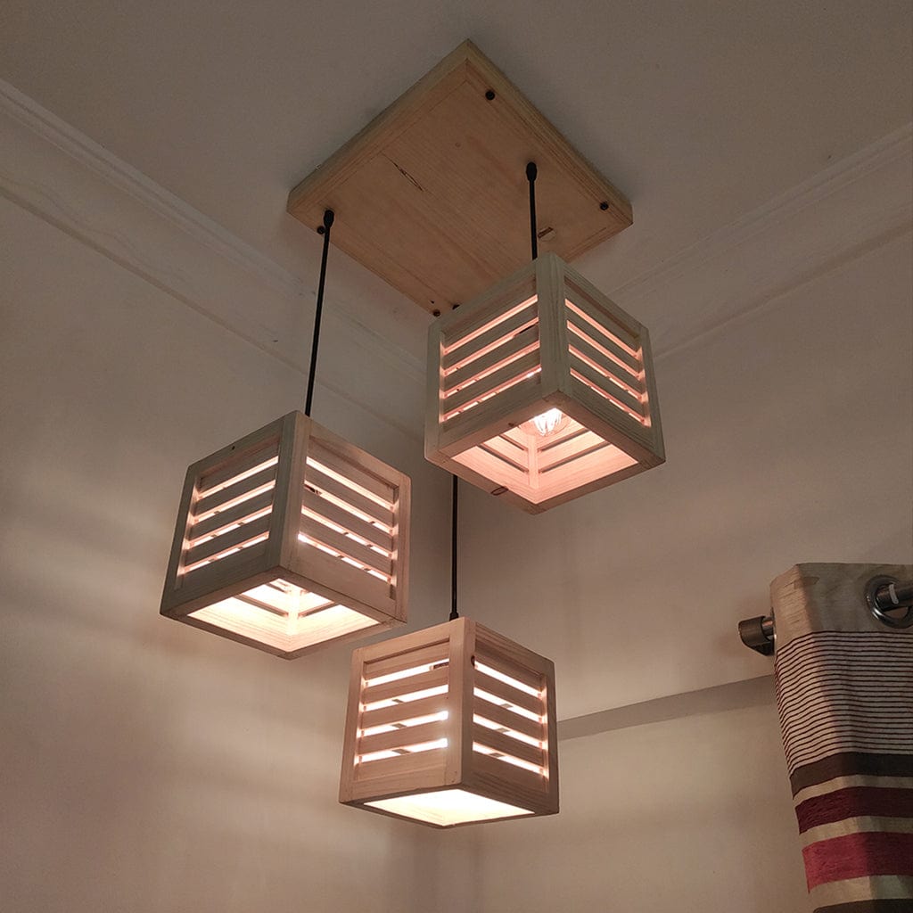 Lyon Beige Wooden Cluster Hanging Lamp (BULB NOT INCLUDED)