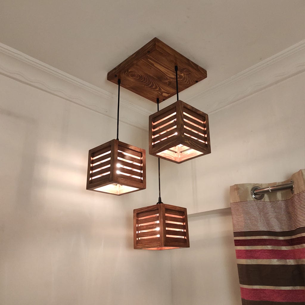 Lyon Brown Wooden Cluster Hanging Lamp (BULB NOT INCLUDED)