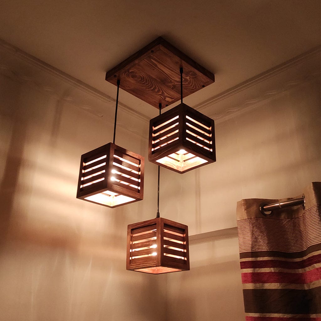 Lyon Brown Wooden Cluster Hanging Lamp (BULB NOT INCLUDED)